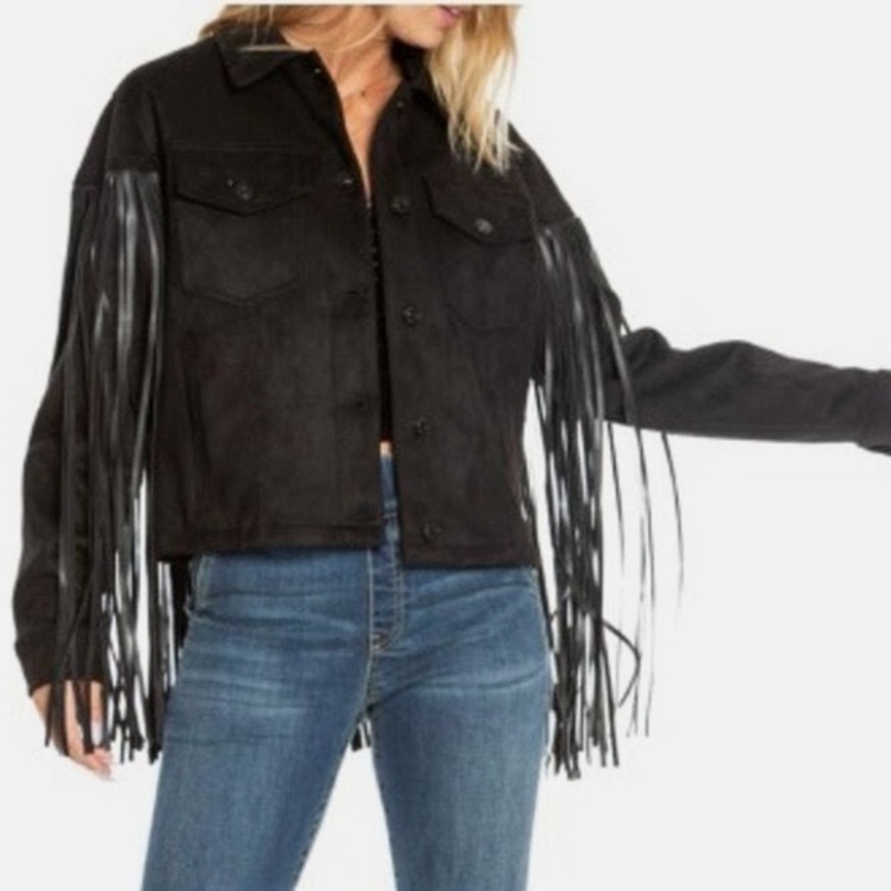 Juicy Couture Black Faux Leather Fringe Jacket